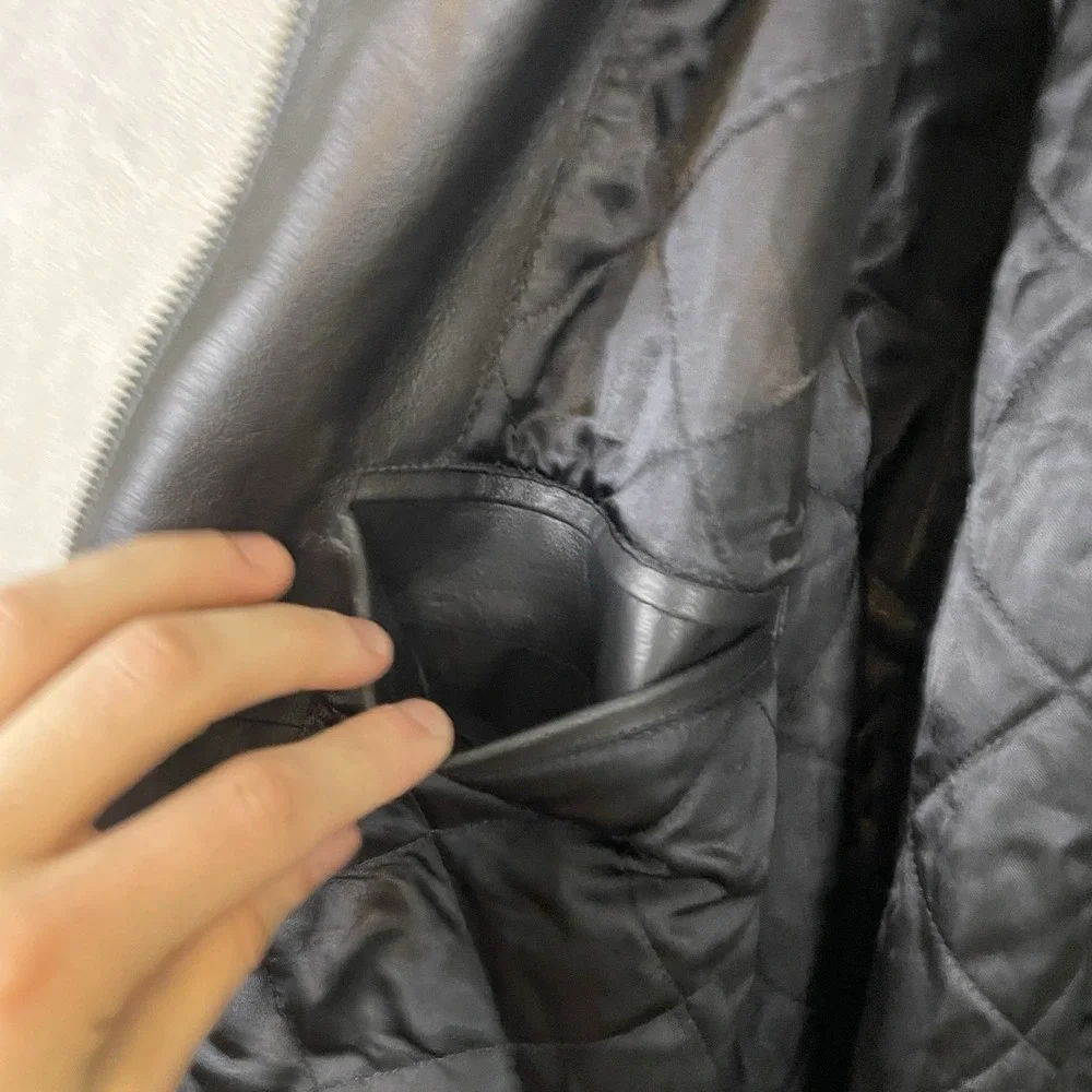 Vtg GAP Leather Jacket Mens XL Quilted Moto Biker Bomber Y2K 2002 EXCELLENT*